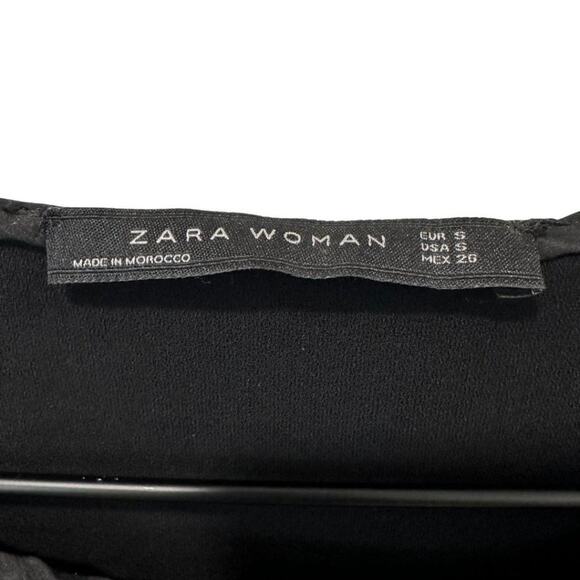 Zara Crew Neck Solid Cap Sleeve with Studded Collar Black S - Picture 4 of 11